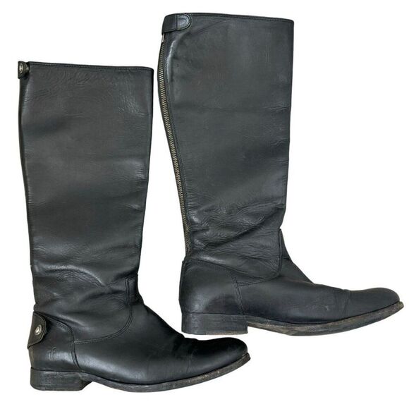 Frye Womens 100% Leather Black Distressed Riding Boot Sz 9 - Picture 1 of 5